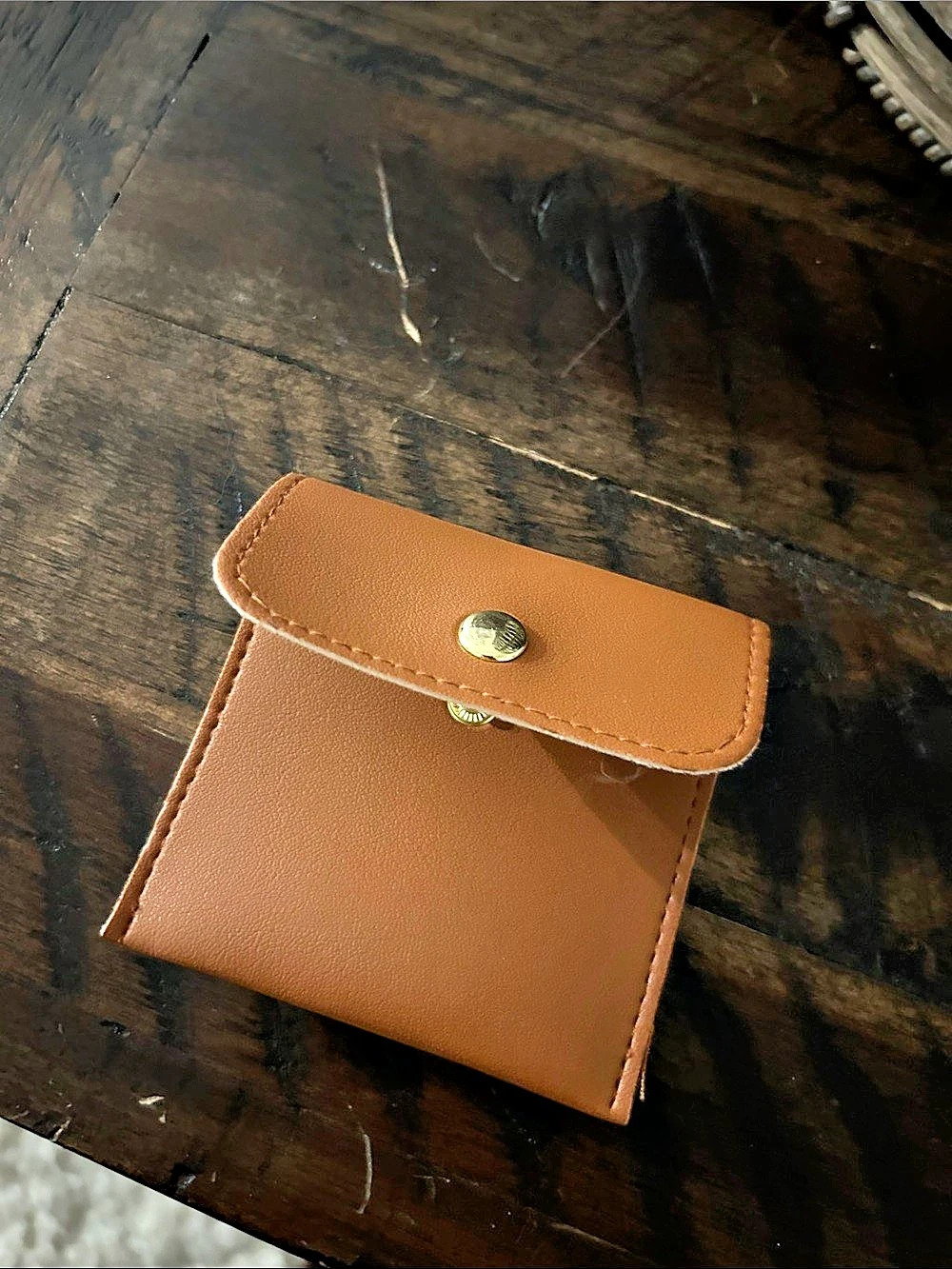 Brown Snap Pouch - camel brown leather